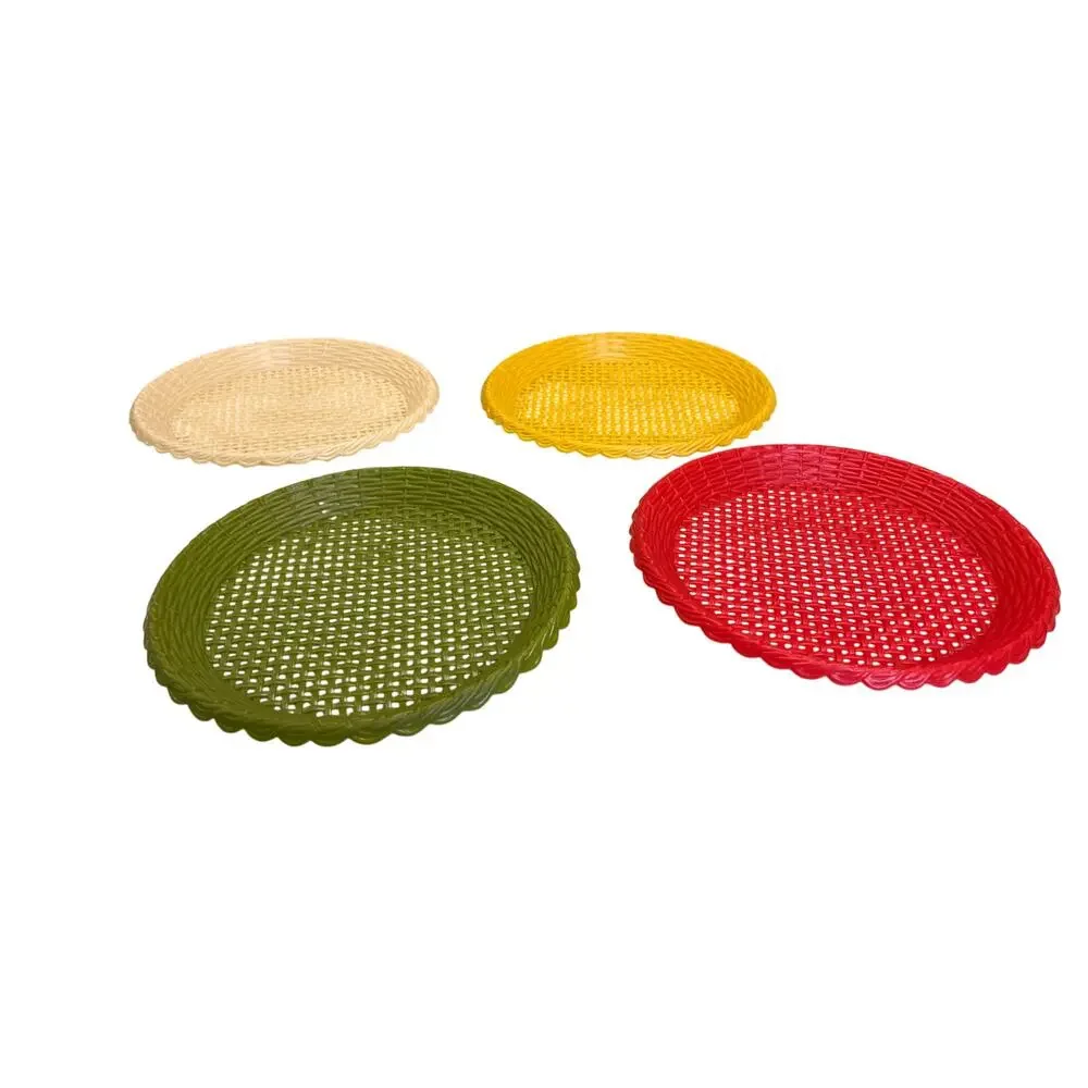 Vintage Reusable Plastic Paper Plate Holders - 4 Pack - Red Green Tan Yellow